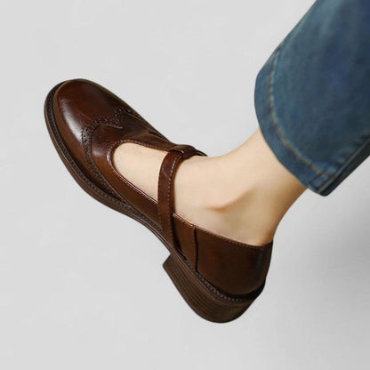 Women's Orthopaedic Brogue T-Bar Mary Jane Shoes with Low Heel
