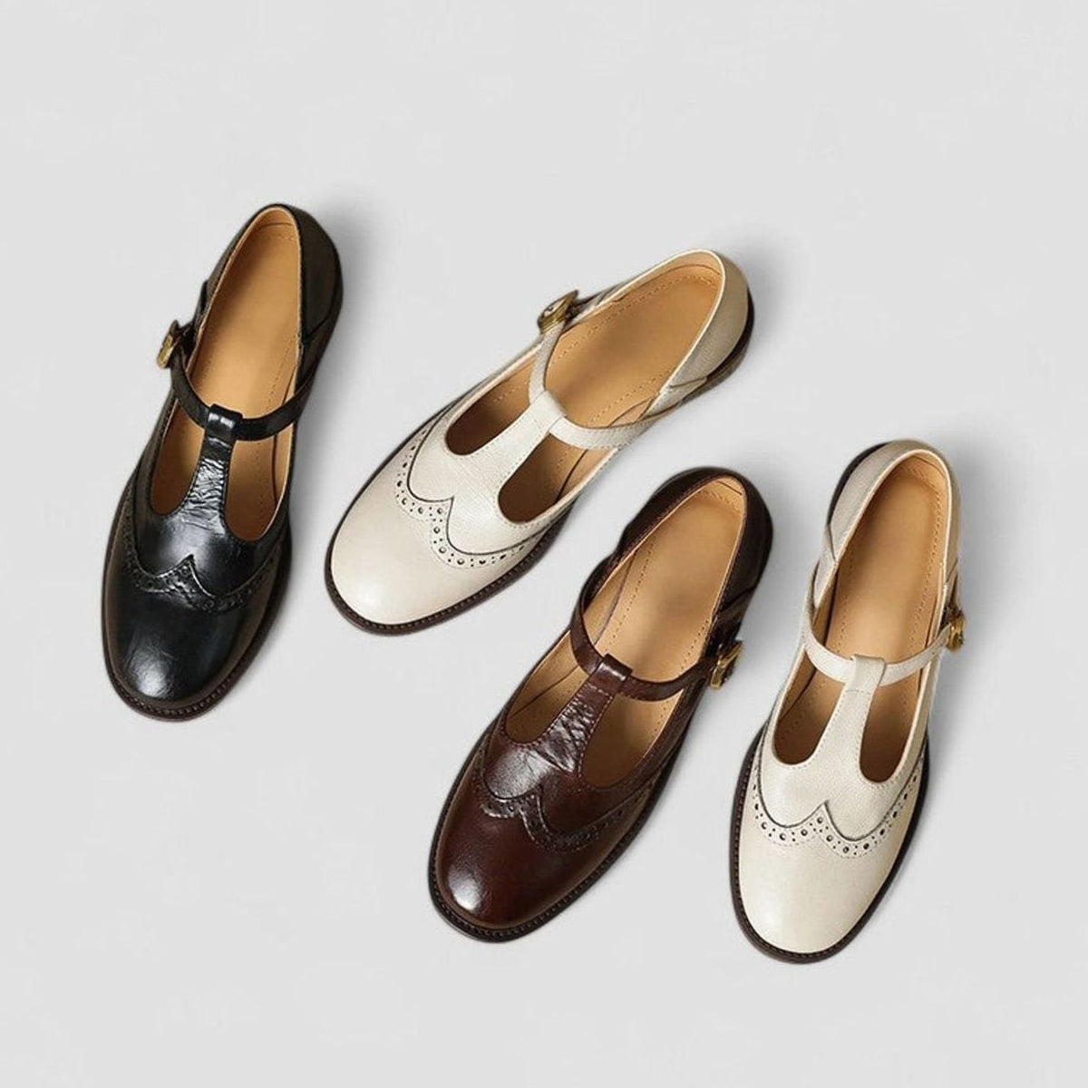 Women's Orthopaedic Brogue T-Bar Mary Jane Shoes with Low Heel