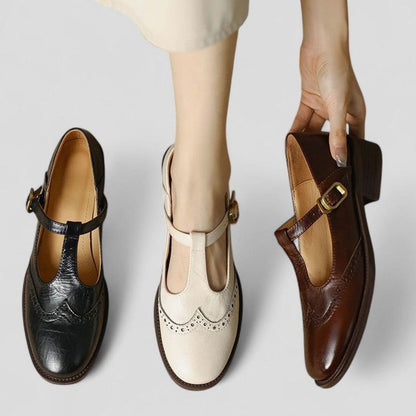 Women's Orthopaedic Brogue T-Bar Mary Jane Shoes with Low Heel