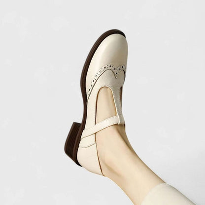 Women's Orthopaedic Brogue T-Bar Mary Jane Shoes with Low Heel
