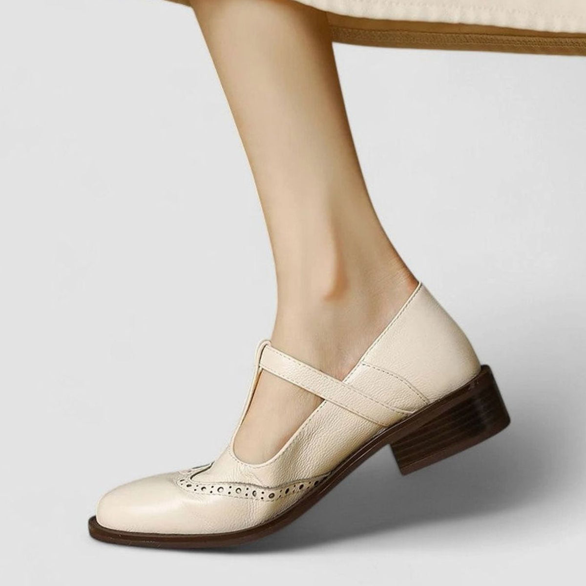 Women's Orthopaedic Brogue T-Bar Mary Jane Shoes with Low Heel