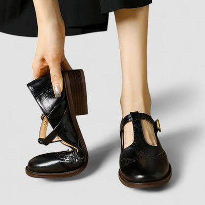 Women's Orthopaedic Brogue T-Bar Mary Jane Shoes with Low Heel