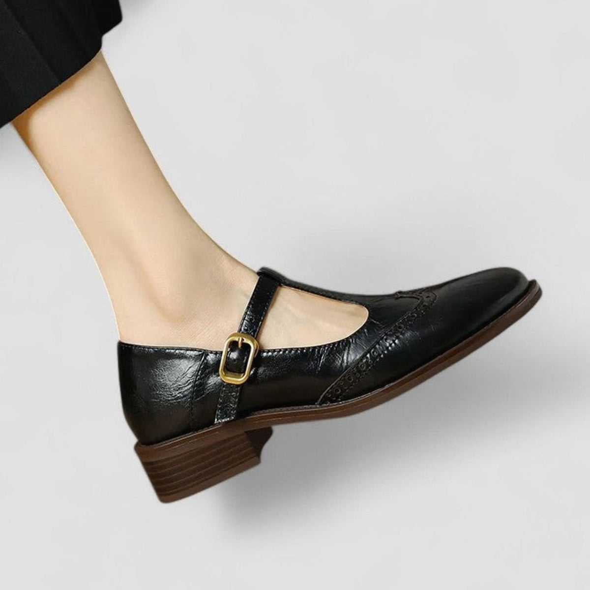 Women's Orthopaedic Brogue T-Bar Mary Jane Shoes with Low Heel