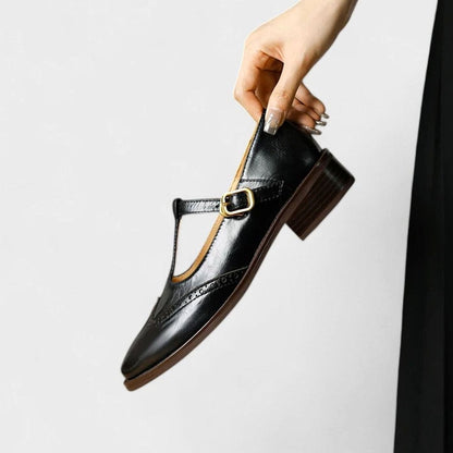 Women's Orthopaedic Brogue T-Bar Mary Jane Shoes with Low Heel