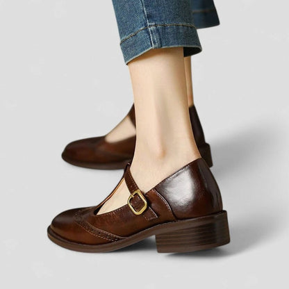 Women's Orthopaedic Brogue T-Bar Mary Jane Shoes with Low Heel