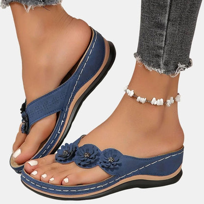 Women's Orthopaedic Floral Wedge Flip Flops with Arch Support