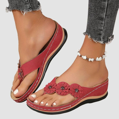 Women's Orthopaedic Floral Wedge Flip Flops with Arch Support