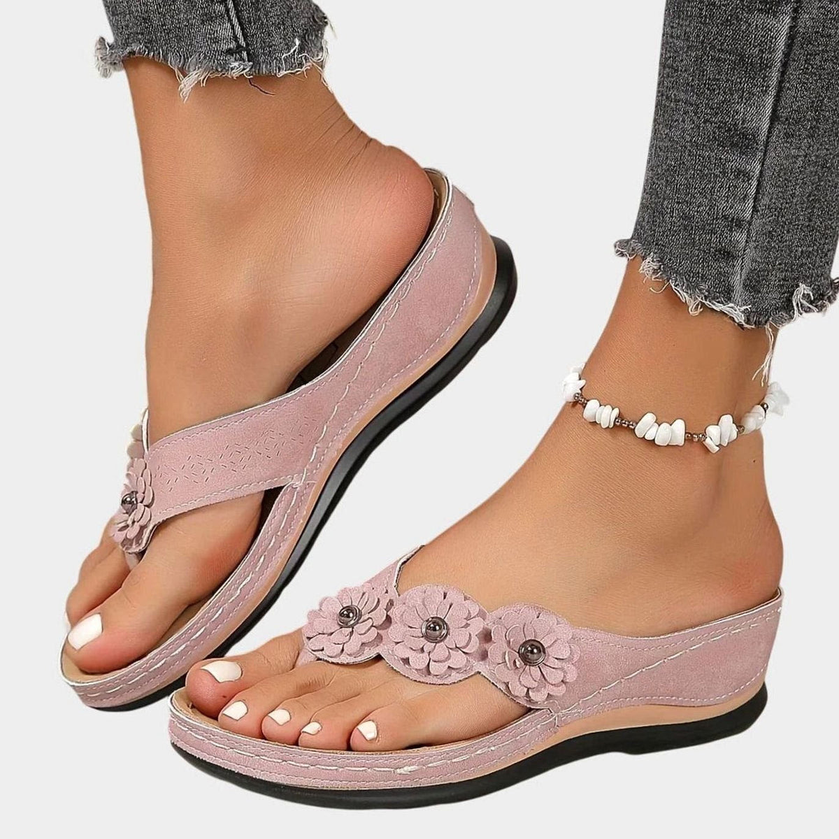 Women's Orthopaedic Floral Wedge Flip Flops with Arch Support