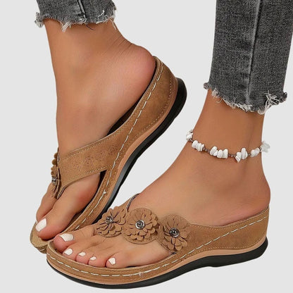 Women's Orthopaedic Floral Wedge Flip Flops with Arch Support