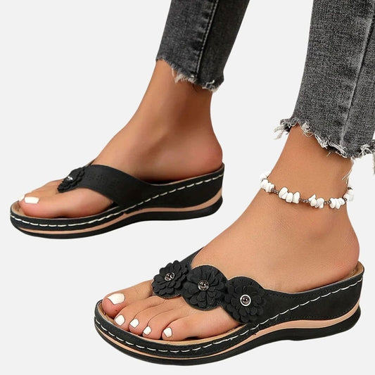 Women's Orthopaedic Floral Wedge Flip Flops with Arch Support