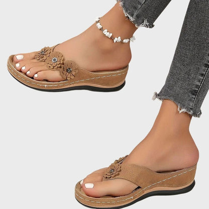 Women's Orthopaedic Floral Wedge Flip Flops with Arch Support