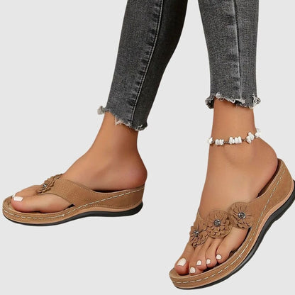 Women's Orthopaedic Floral Wedge Flip Flops with Arch Support