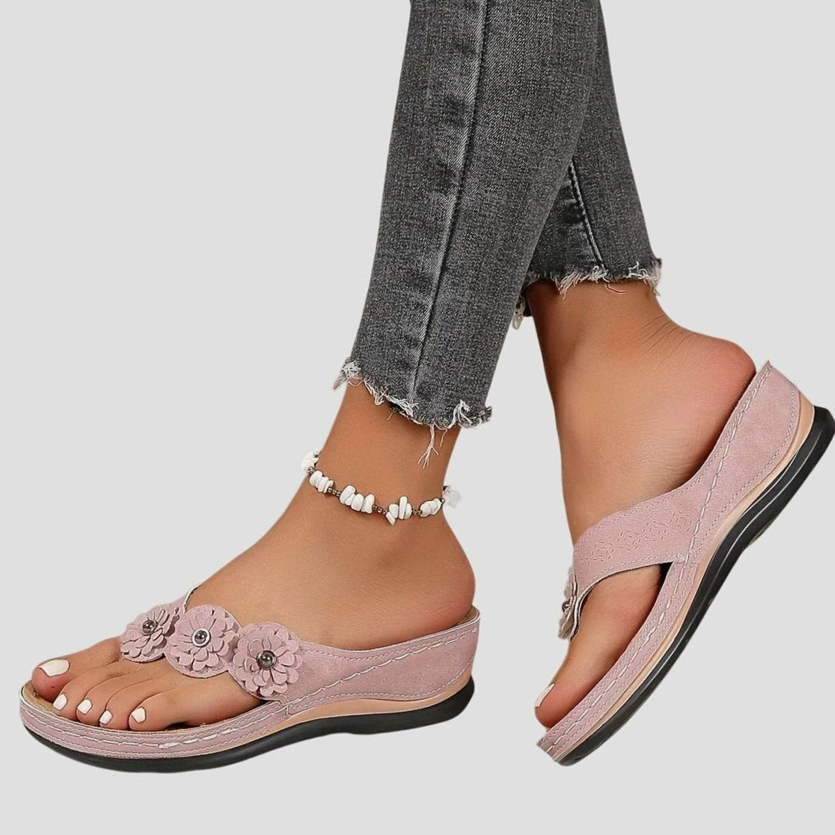 Women's Orthopaedic Floral Wedge Flip Flops with Arch Support