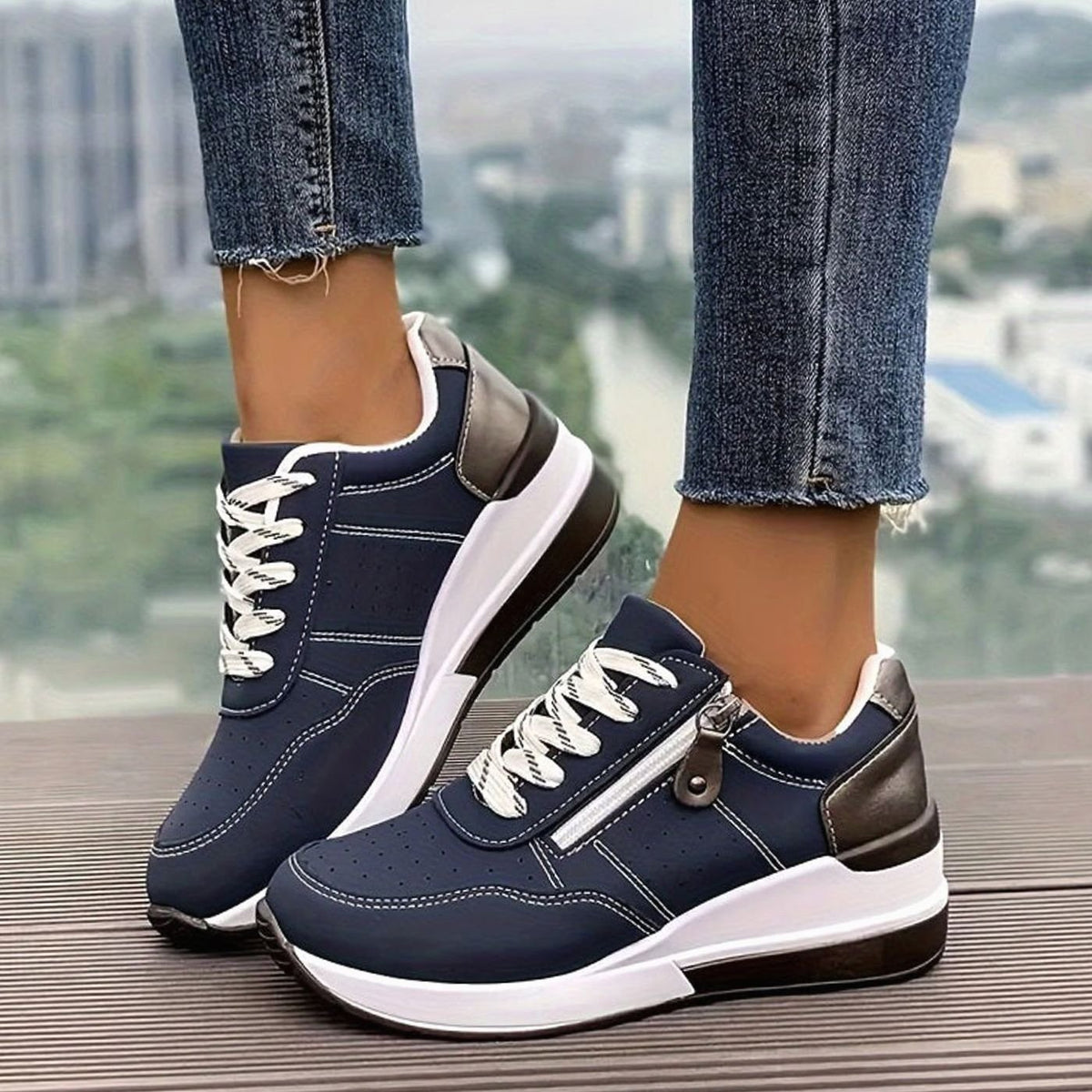 Women's Orthopaedic Side-Zip Lace-Up Wedge Trainers