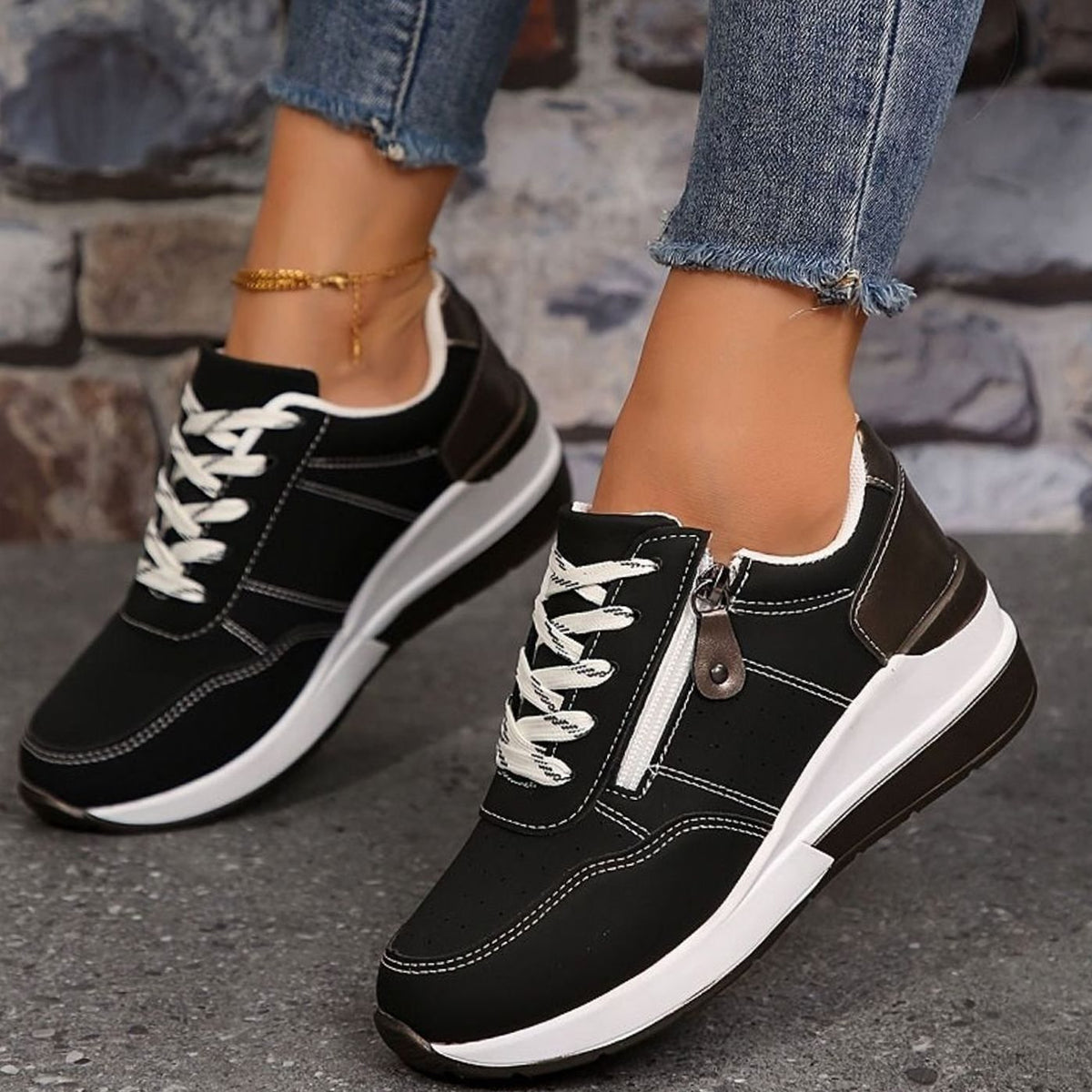 Women's Orthopaedic Side-Zip Lace-Up Wedge Trainers