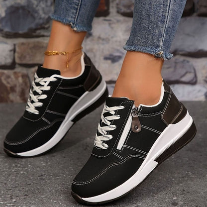 Women's Orthopaedic Side-Zip Lace-Up Wedge Trainers