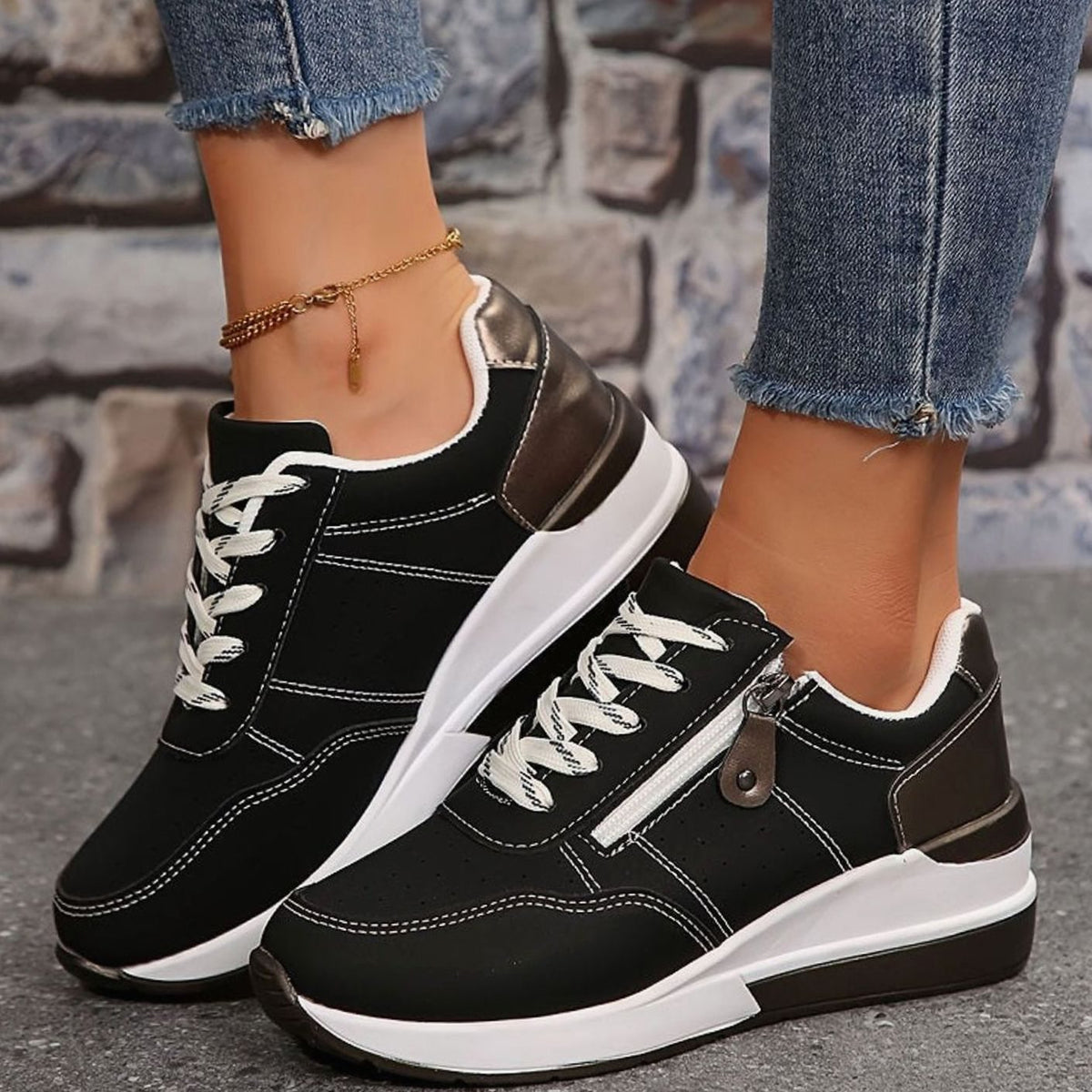 Women's Orthopaedic Side-Zip Lace-Up Wedge Trainers