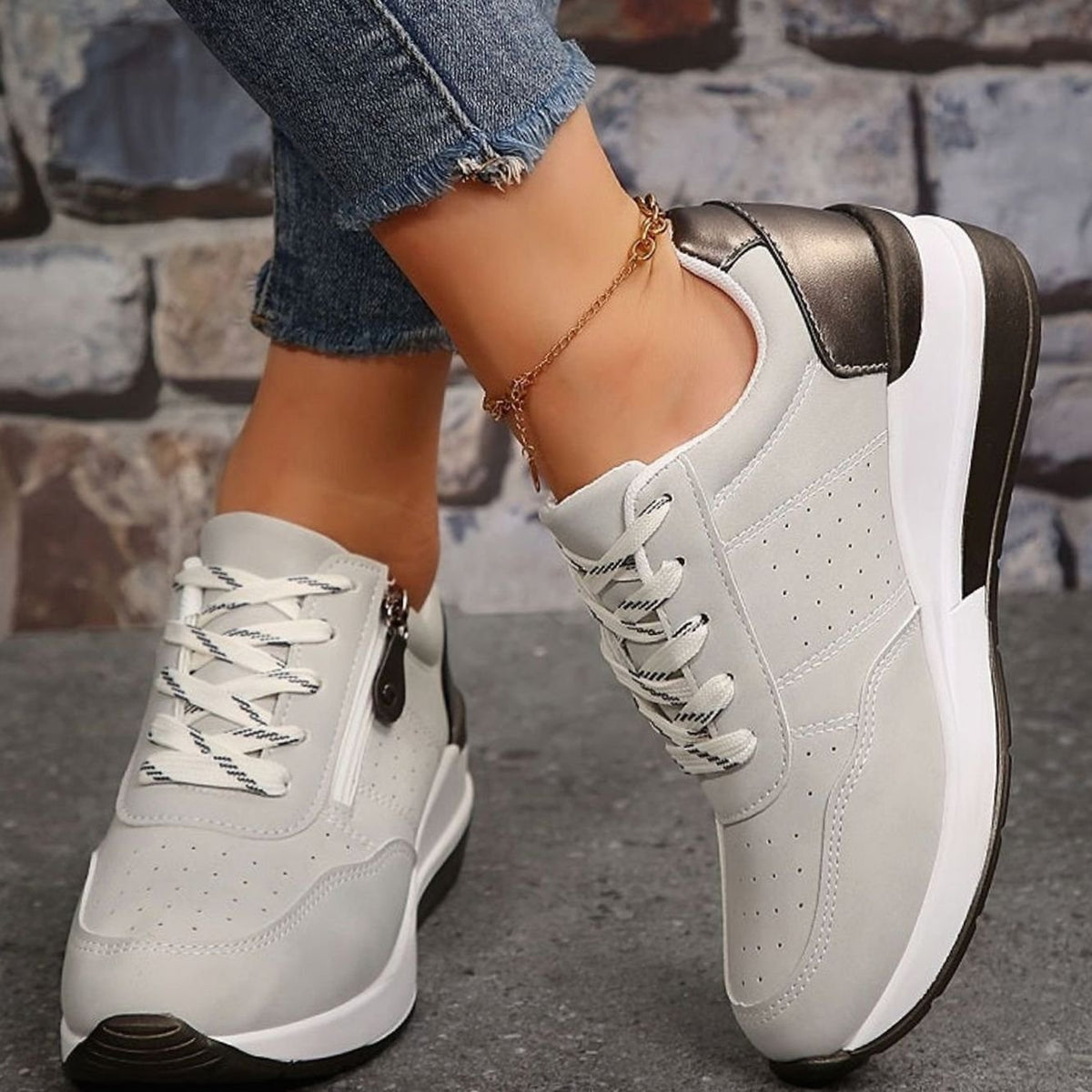 Women's Orthopaedic Side-Zip Lace-Up Wedge Trainers
