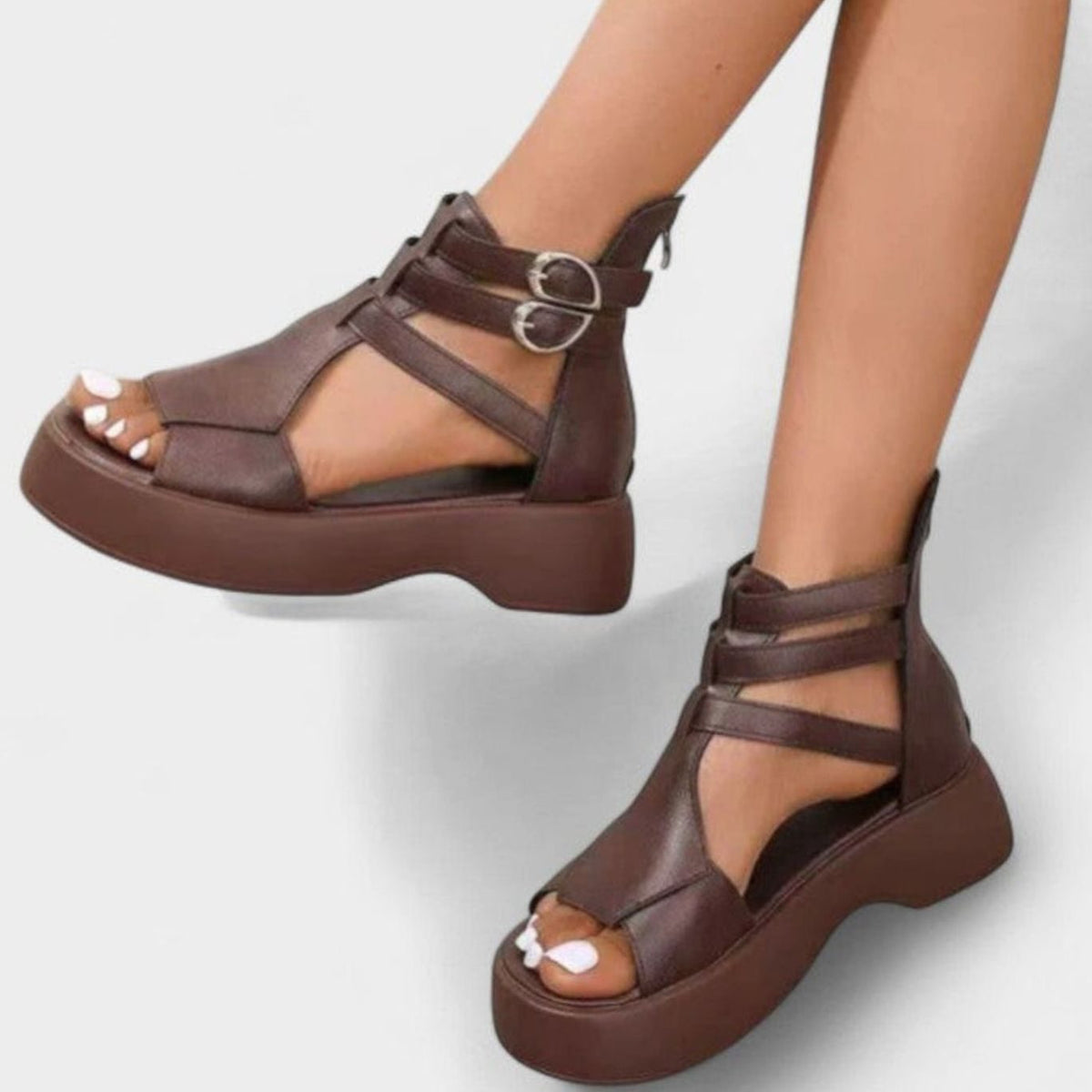 Women's Orthopaedic Multi-Strap Platform Sandals with Zip Fastening