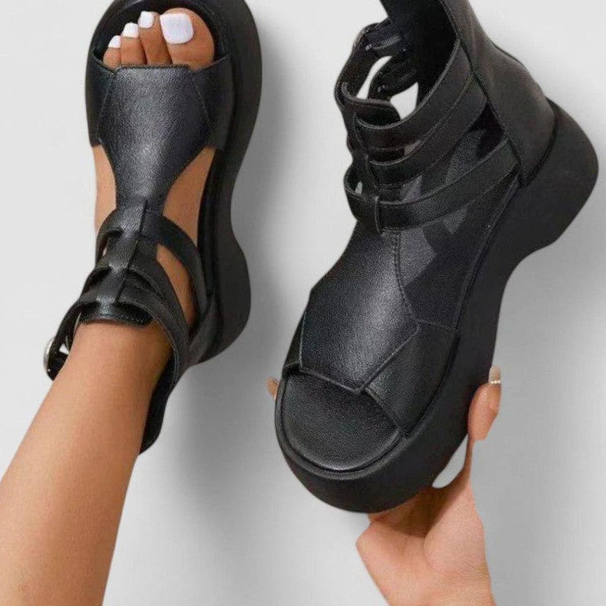 Women's Orthopaedic Multi-Strap Platform Sandals with Zip Fastening