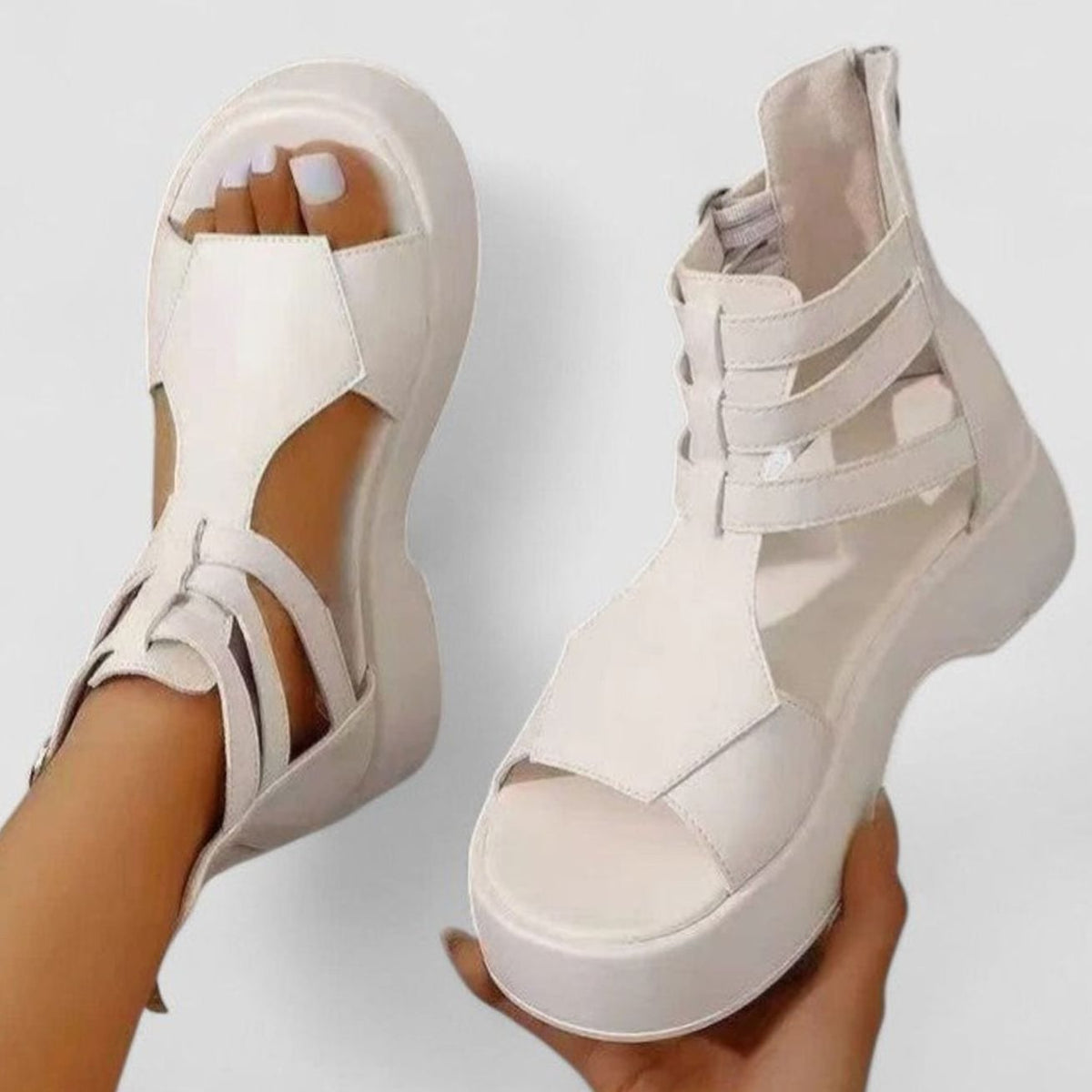 Women's Orthopaedic Multi-Strap Platform Sandals with Zip Fastening