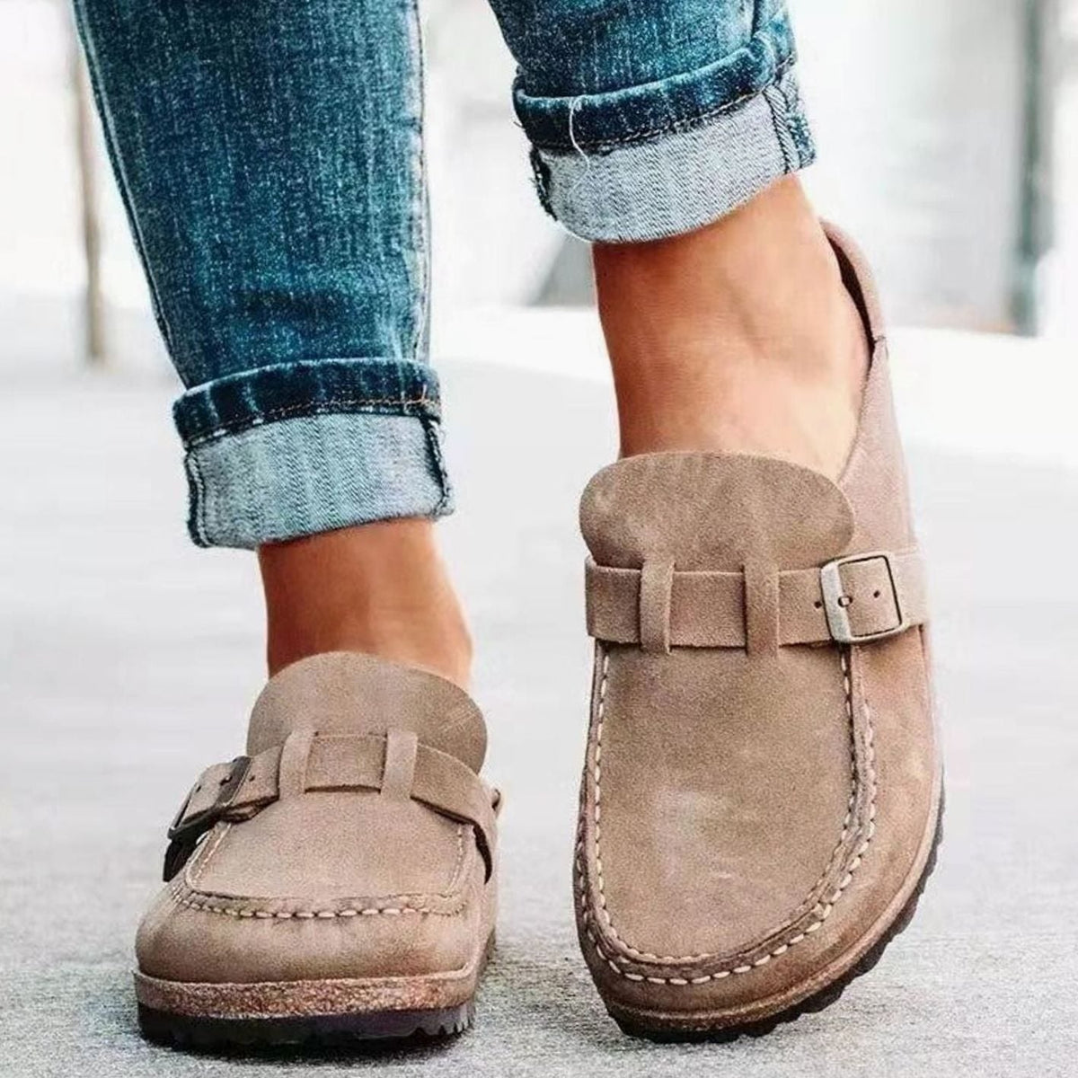 Women's Orthopaedic Suede-Look Buckle-Strap Slip-On Loafers