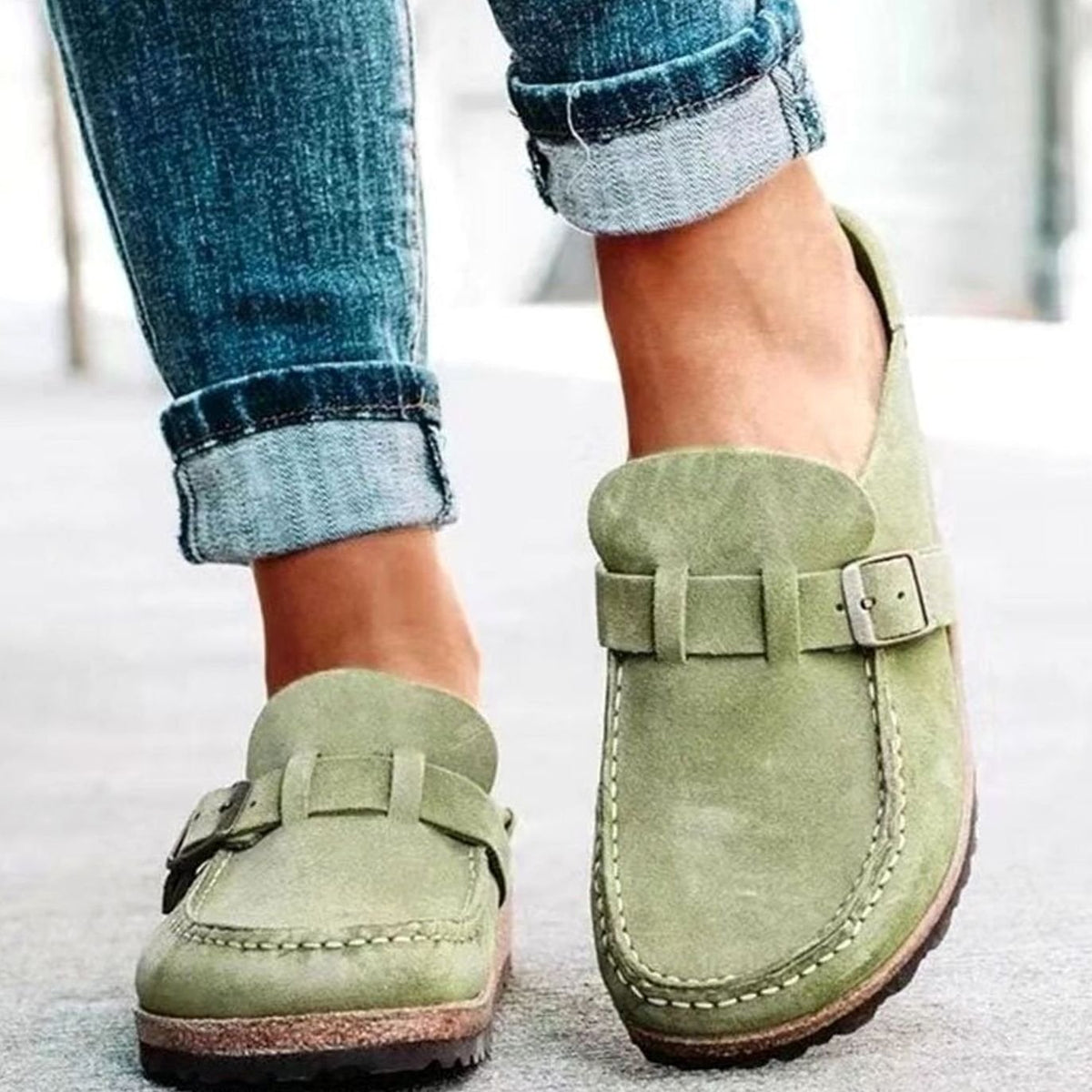 Women's Orthopaedic Suede-Look Buckle-Strap Slip-On Loafers