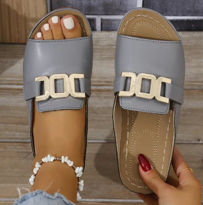 Women's Orthopaedic Wedge Slip-On Sandals with Gold Chain Detail