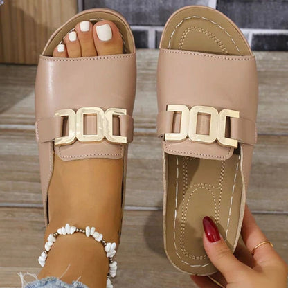 Women's Orthopaedic Wedge Slip-On Sandals with Gold Chain Detail