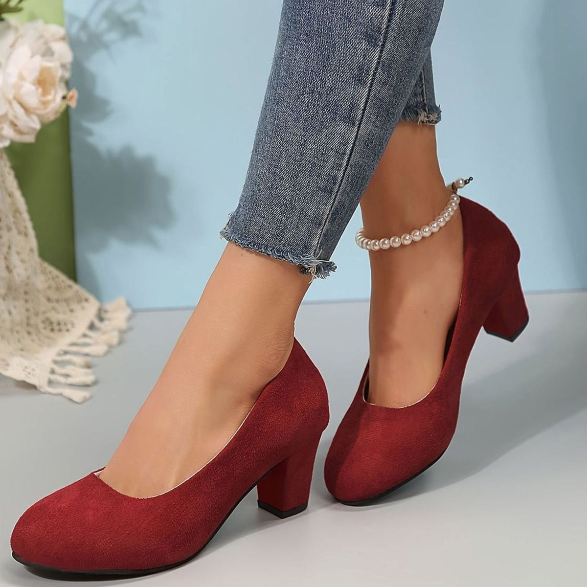 Women's Orthopaedic Wide-Fit Block-Heel Court Shoes