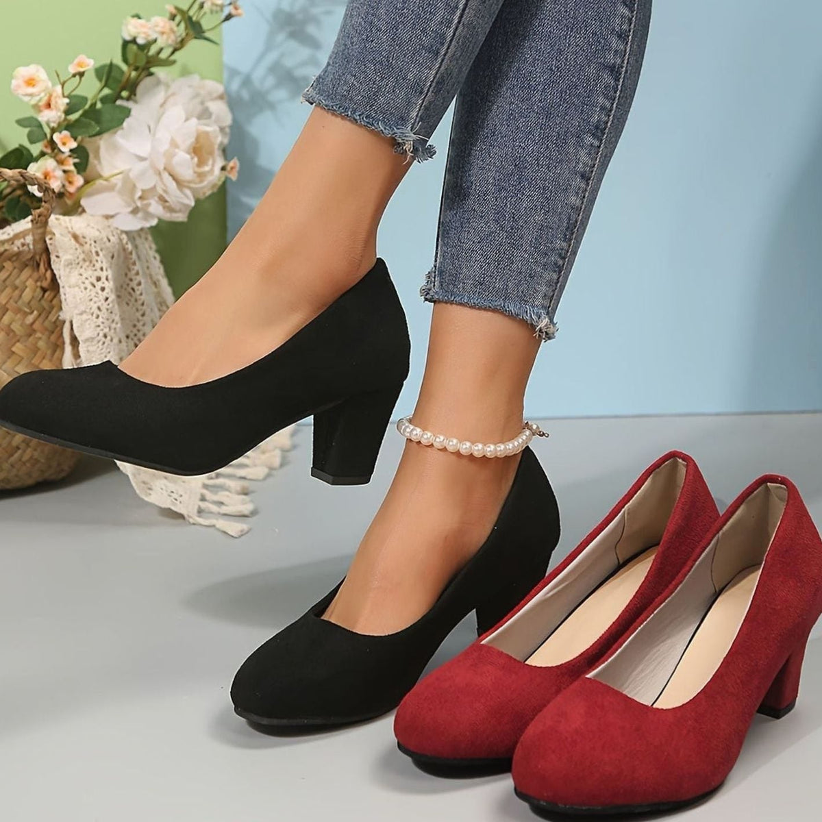 Women's Orthopaedic Wide-Fit Block-Heel Court Shoes
