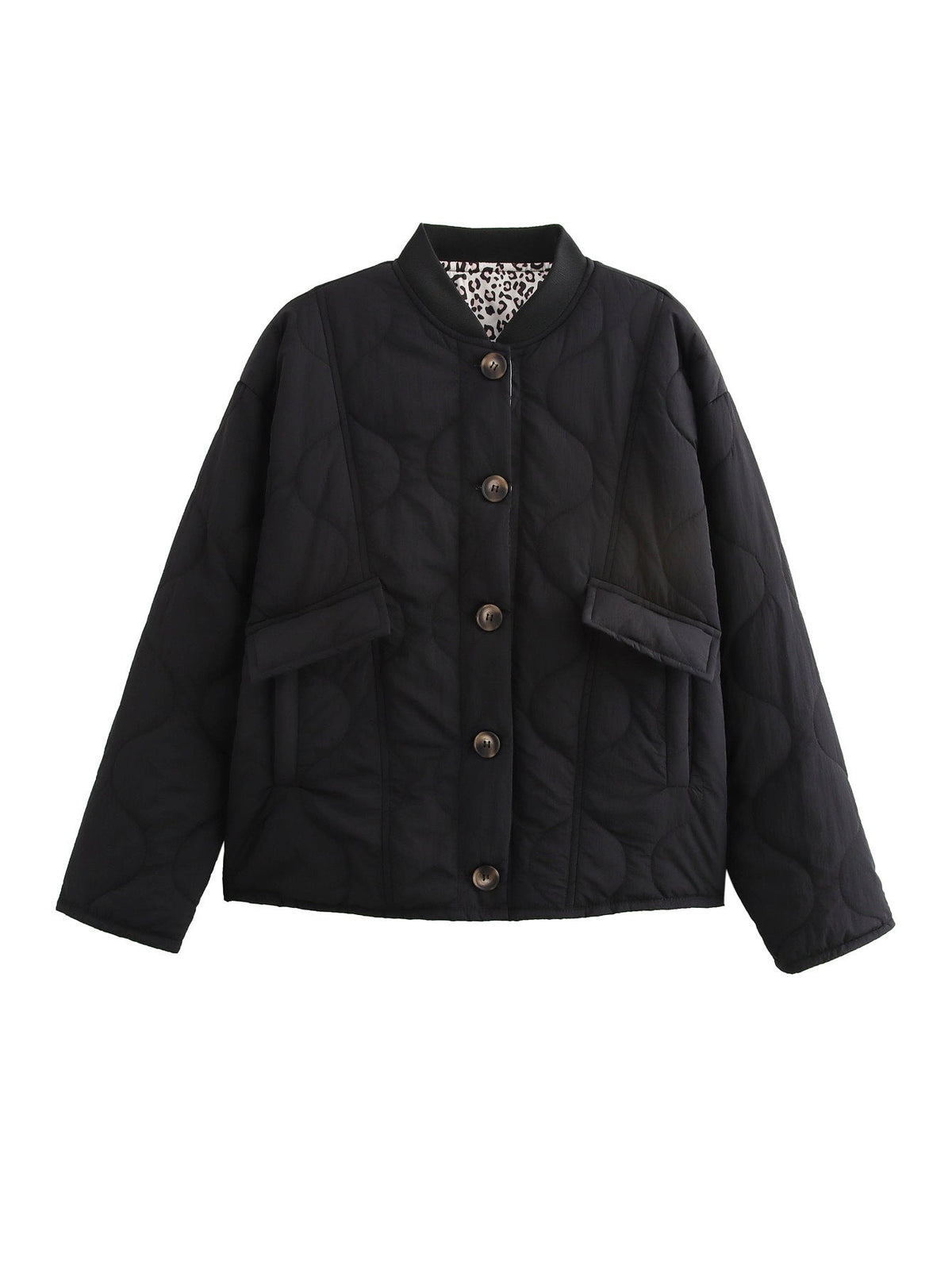 Women's Oversized Quilted Jacket with Leopard Print Lining