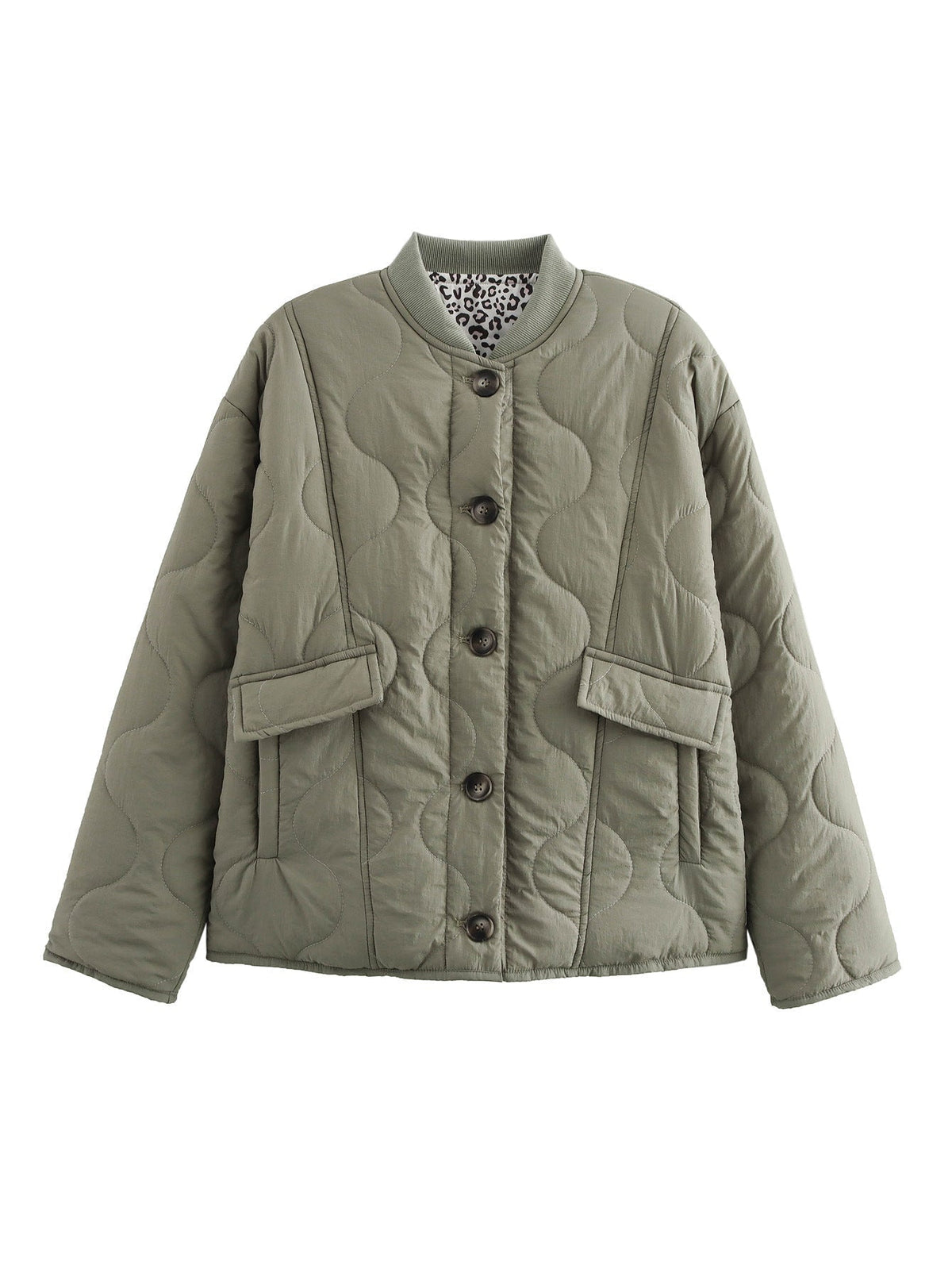 Women's Oversized Quilted Jacket with Leopard Print Lining