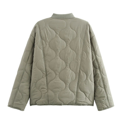 Women's Oversized Quilted Jacket with Leopard Print Lining