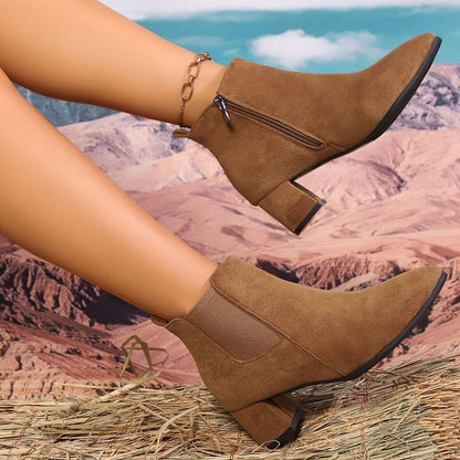 Women's Faux Suede Block-Heel Side-Zip Ankle Boots