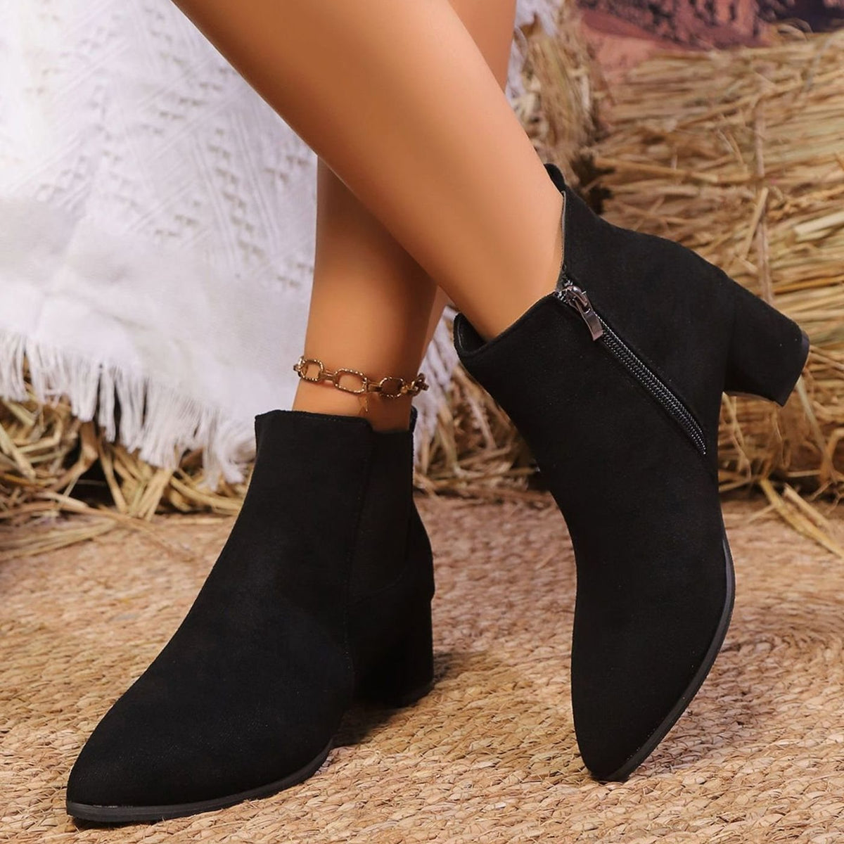 Women's Faux Suede Block-Heel Side-Zip Ankle Boots