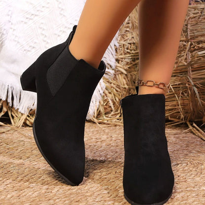 Women's Faux Suede Block-Heel Side-Zip Ankle Boots