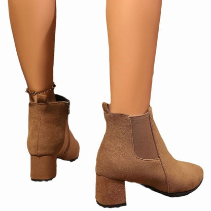 Women's Faux Suede Block-Heel Side-Zip Ankle Boots