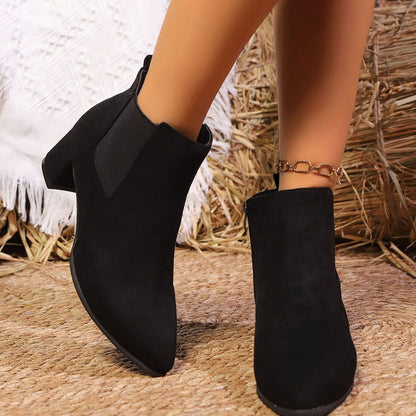 Women's Faux Suede Block-Heel Side-Zip Ankle Boots