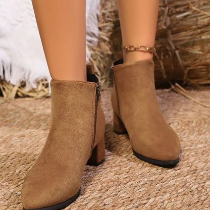 Women's Faux Suede Block-Heel Side-Zip Ankle Boots