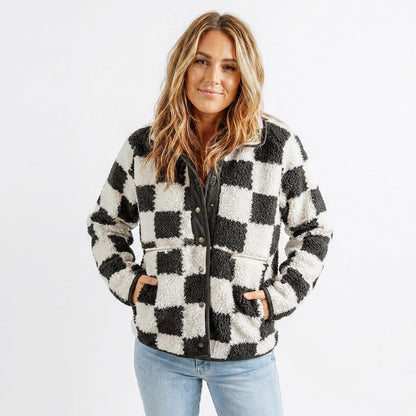 Women's Checkerboard Textured Winter Jacket