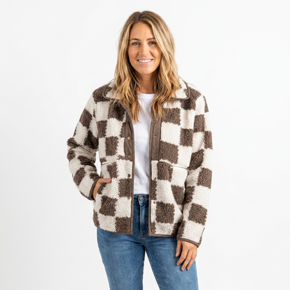 Women's Checkerboard Textured Winter Jacket