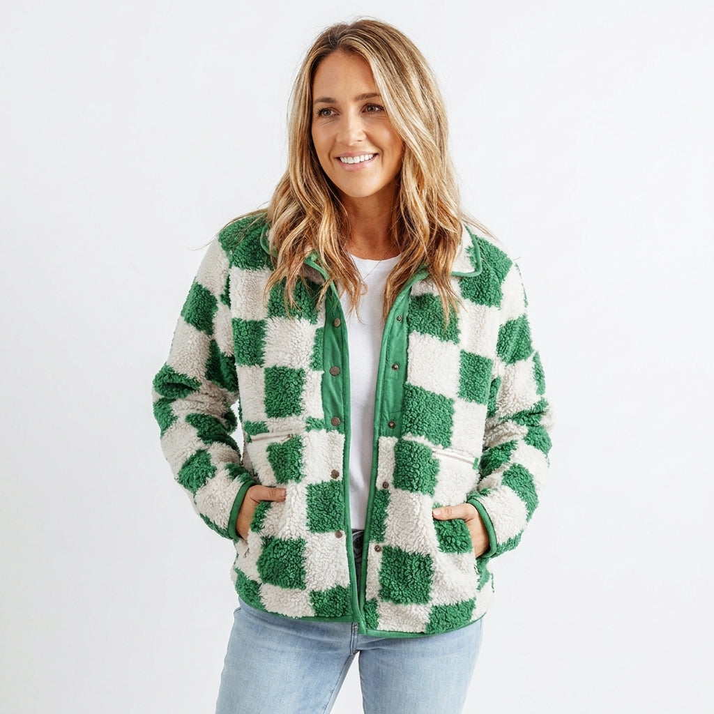 Women's Checkerboard Textured Winter Jacket