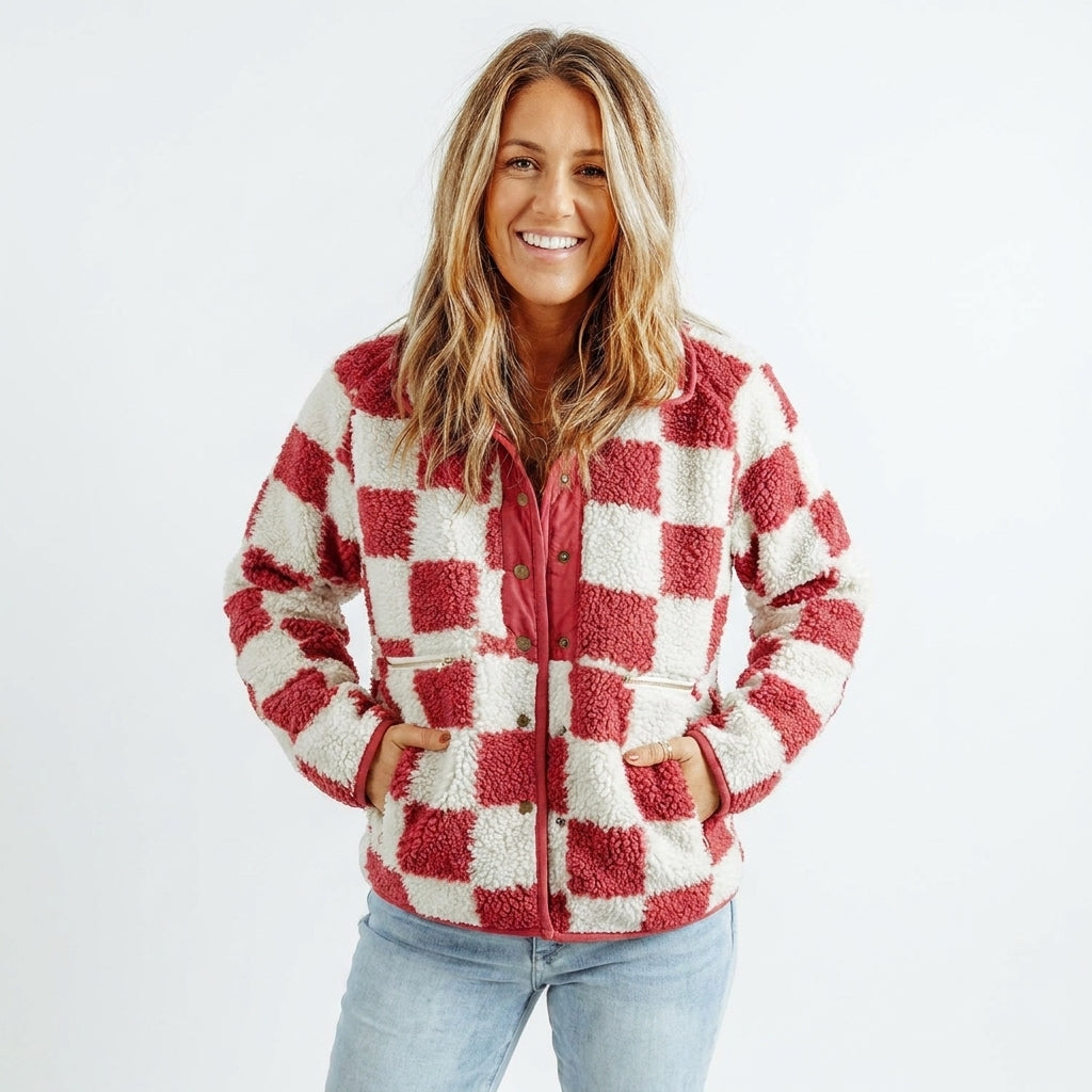 Women's Checkerboard Textured Winter Jacket