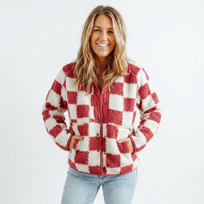 Women's Checkerboard Textured Winter Jacket
